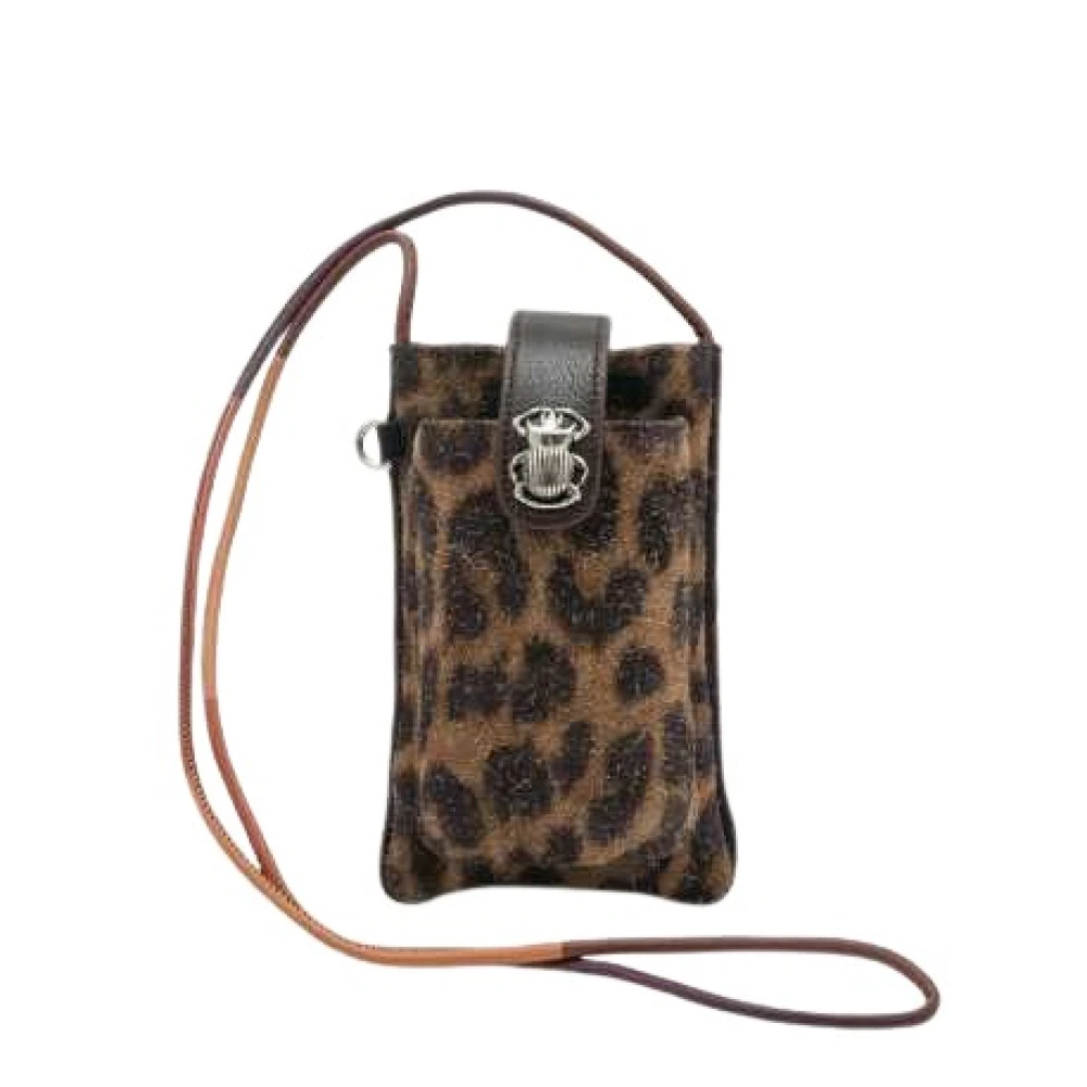 Claris Virot Leopard Vintage Double Marcus Clutch Tas Brown Dames