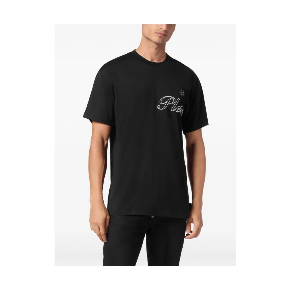 Philipp Plein Zwarte Logo Patch Crew Neck T-shirt Black Heren