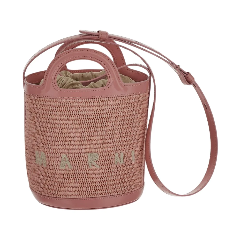Marni Tropicalia kleine emmer tas in roze leer en raffia-effect stof Pink Dames