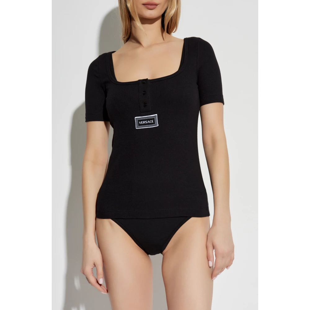Versace Geribbelde lingerieshirt Black Dames