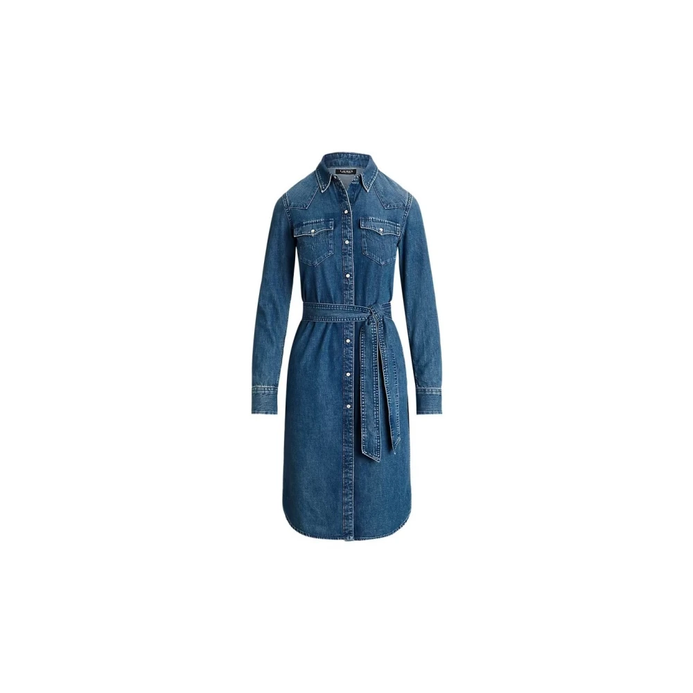 Ralph Lauren Women's Blue Shirt Dresses, Xl, Belted Denim Shirt Dress