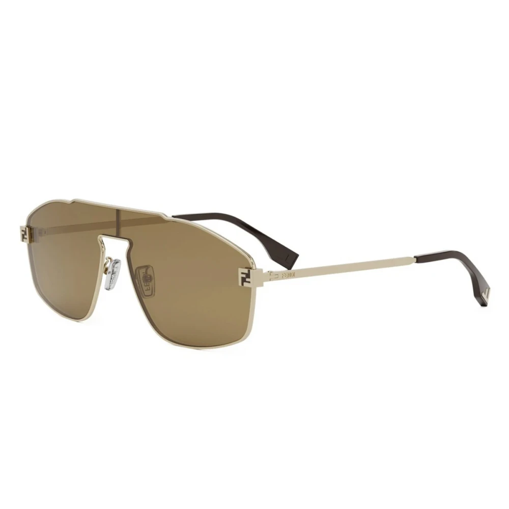 Fendi Yellow Sunglasses, Unisex, One Size, Gold Frame Brown Lens Sunglasses