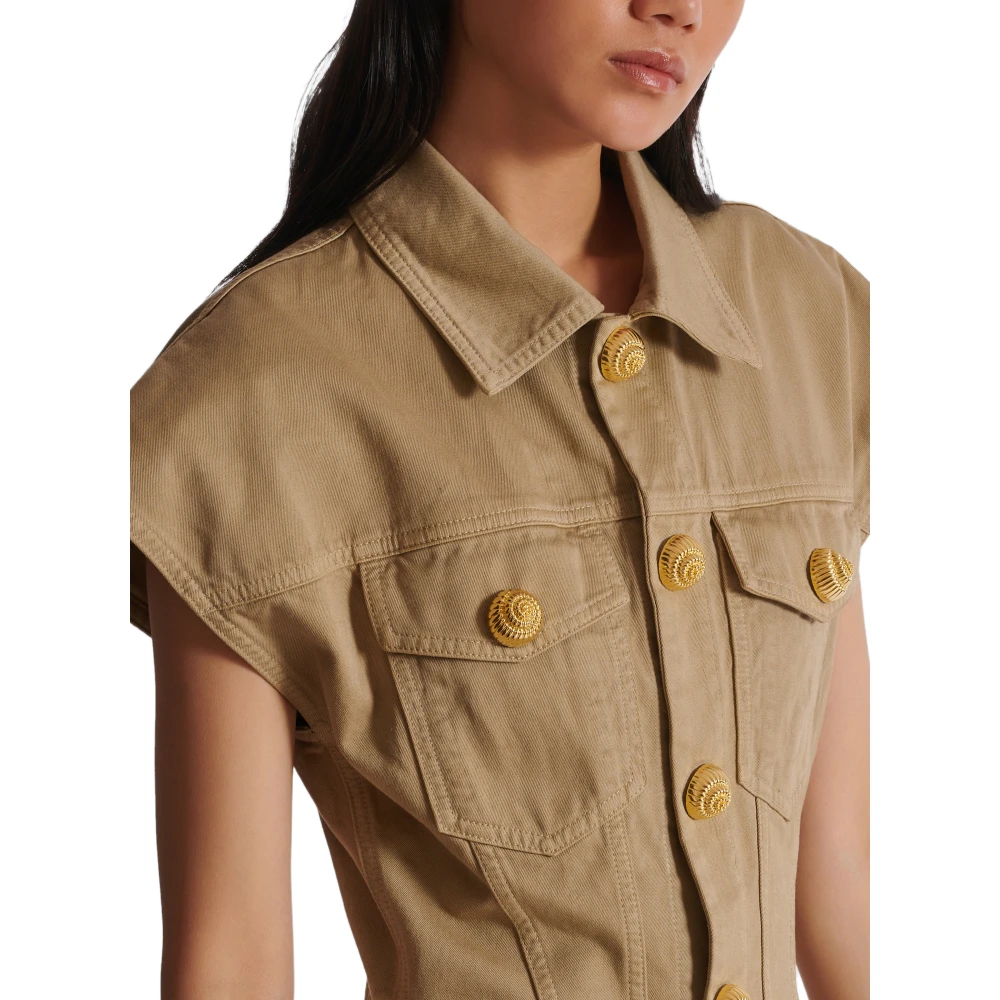 Balmain Wijd uitlopende jurk van katoenen canvas Beige Dames