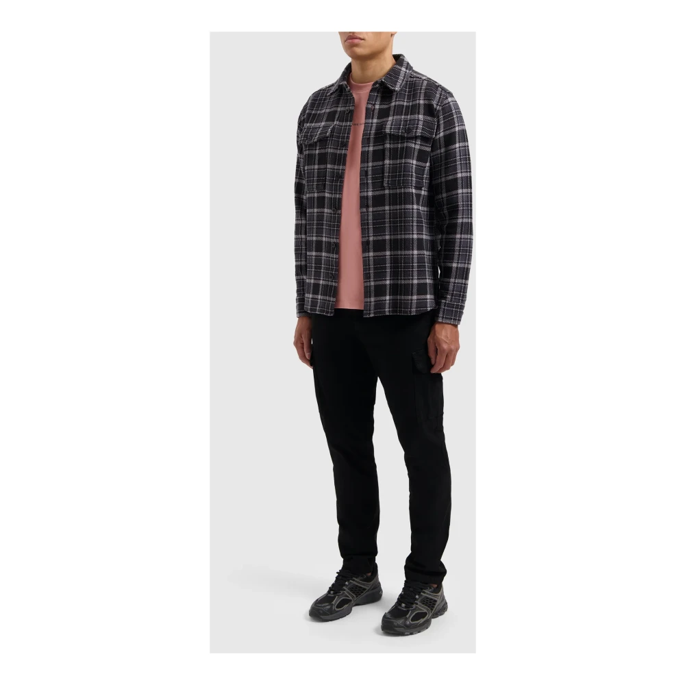 Pure Path Geruite Twill Overhemd Heren Zwart Black Heren