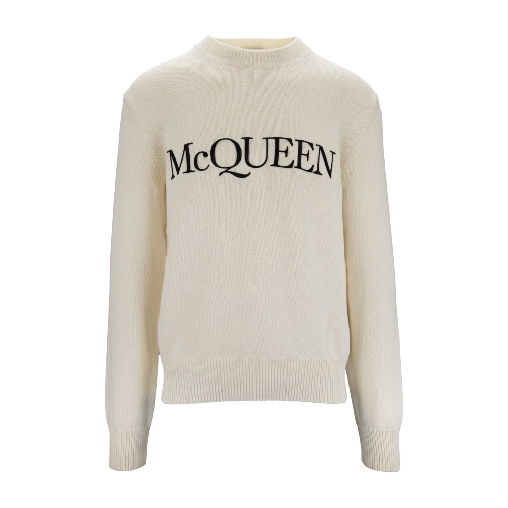 Alexander mcqueen Heren Crewneck Sweater met Geborduurd Logo Beige Heren