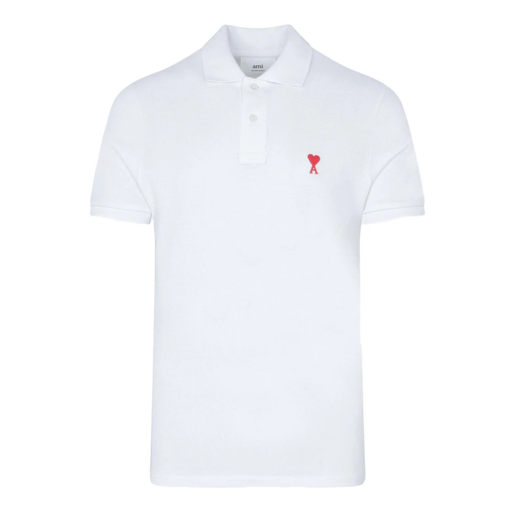 Ami Paris Witte Katoenen Poloshirt met Geborduurd Logo White Heren