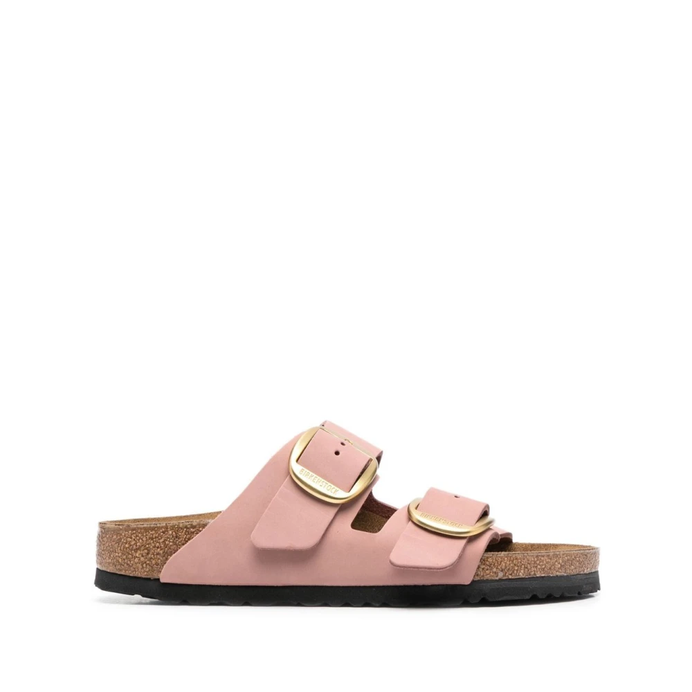 Birkenstock Rosa Läder Dubbel Spänne Sandaler Pink, Dam