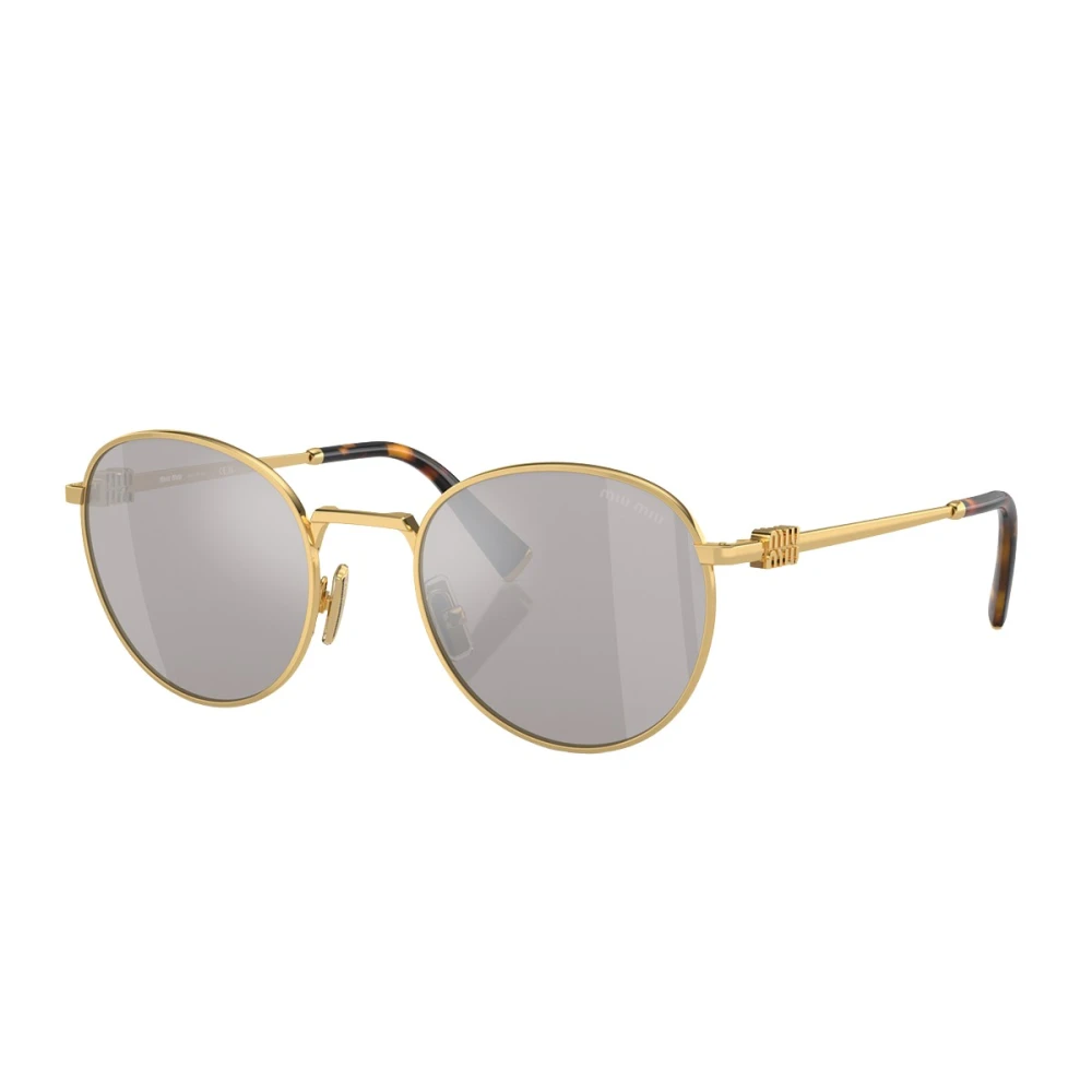 Miu Miu Runda Metall Solglasögon Guld Silver Spegel Yellow, Unisex