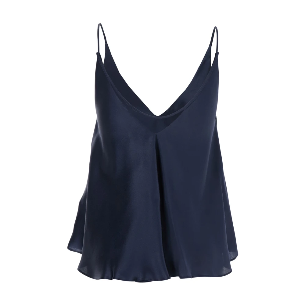 Semicouture Blauwe Zijden V-hals Top met Dunne Bandjes Blue Dames