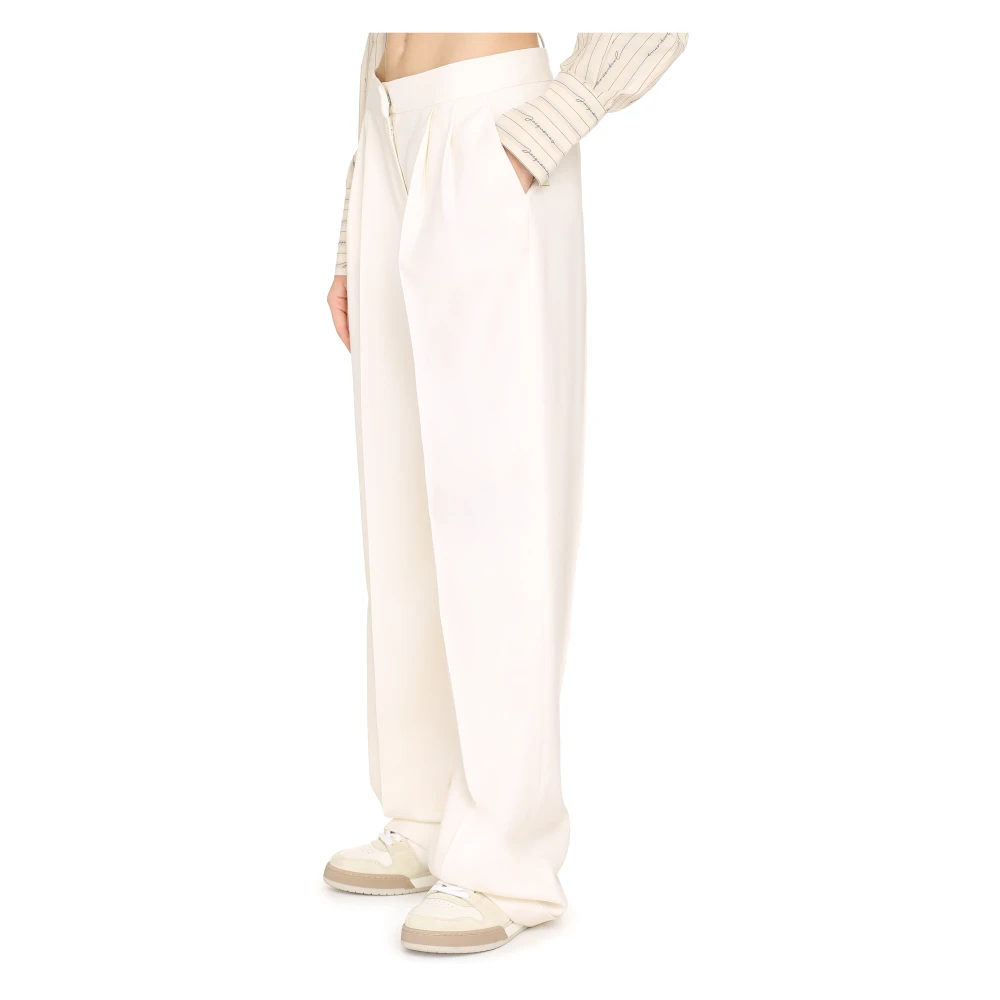 alexander mcqueen Wijde wollen broek Beige Dames