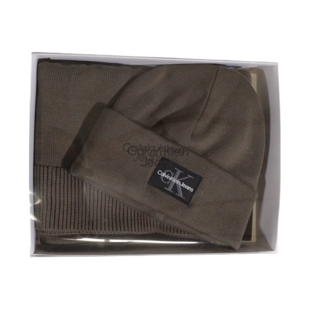 Calvin Klein Jeans Bruin Ribgebreid Sjaal Set Brown Heren