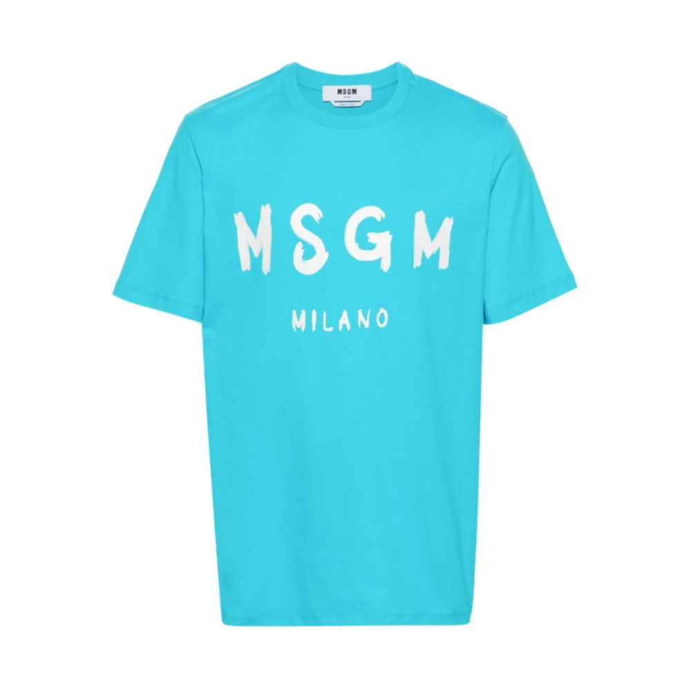 Msgm Kwaststreek Logo Katoenen T-shirt (Turquoise) Blue Heren