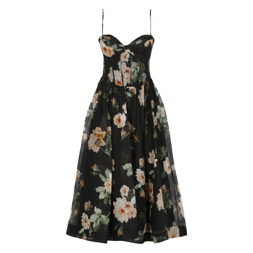 Zimmermann Women's Black Midi Dresses, L, Linen And Silk Dress