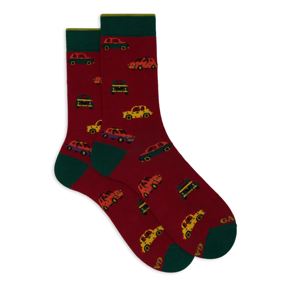 Gallo Bordeaux Katoenen Sokken met Auto Motief Multicolor Dames