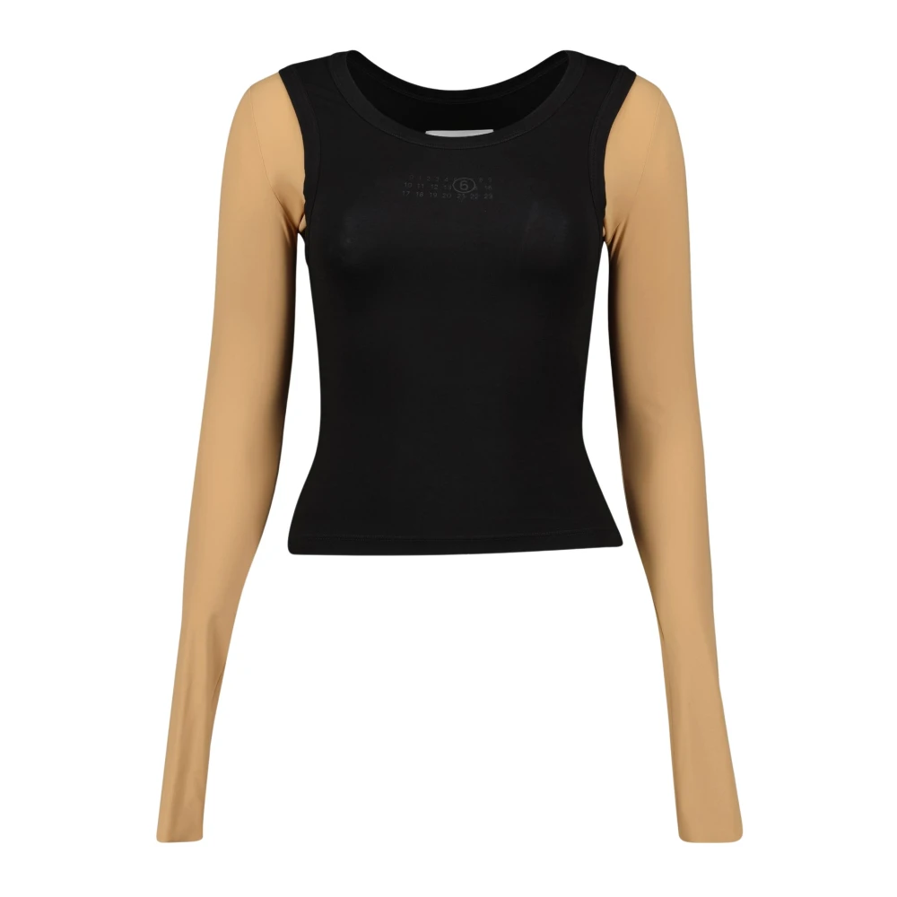 MM6 Maison Margiela Tweekleurige top met ronde hals Black Dames