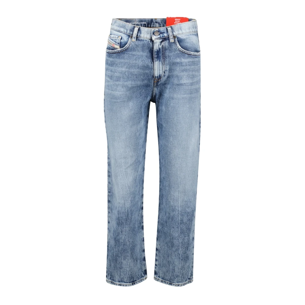 Diesel Blauwe Gewassen Geborduurde Regular Jeans Blue Dames