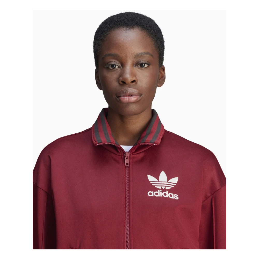 Adidas Burgundy Track Jacket met Side Print Purple Dames
