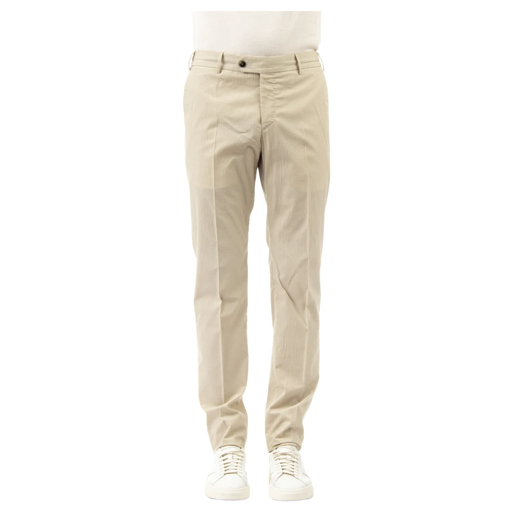 Pt Torino Uomo Beige Pantalone In Seersucker Di Cotone Crema