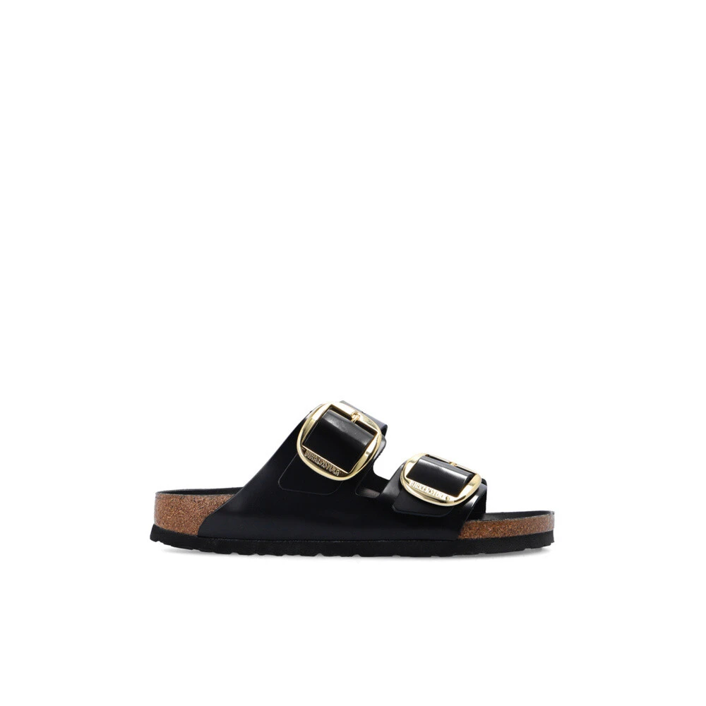 Birkenstock Women's Black Sliders, 2 Uk, Sandals Arizona Big Buckle Natural Leather Patent Narrow