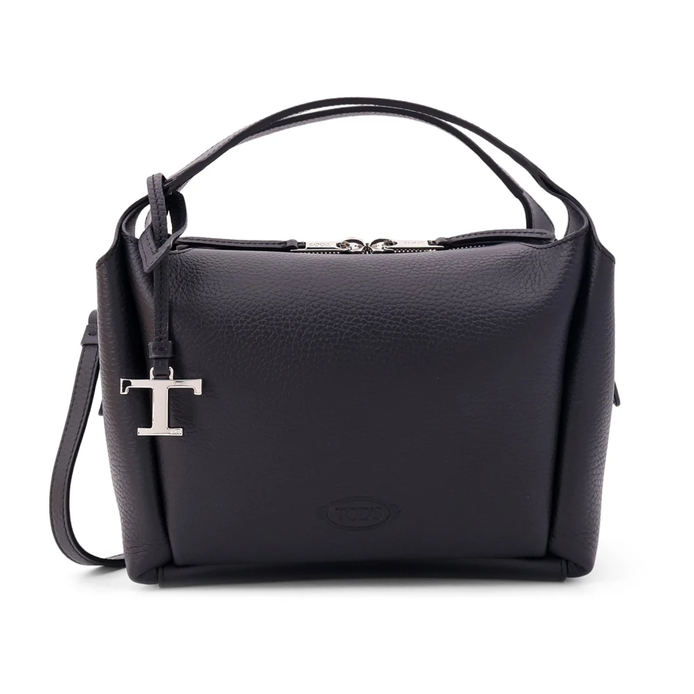 TOD'S Leren handtas met gegraveerd logo Black Dames