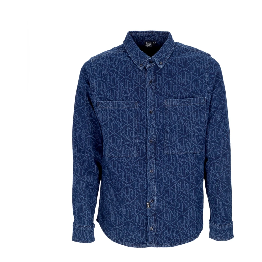 Dolly Noire Men's Blue Monogram Laser Shirt Indigo - Casual Shirts - Xl - Shirts