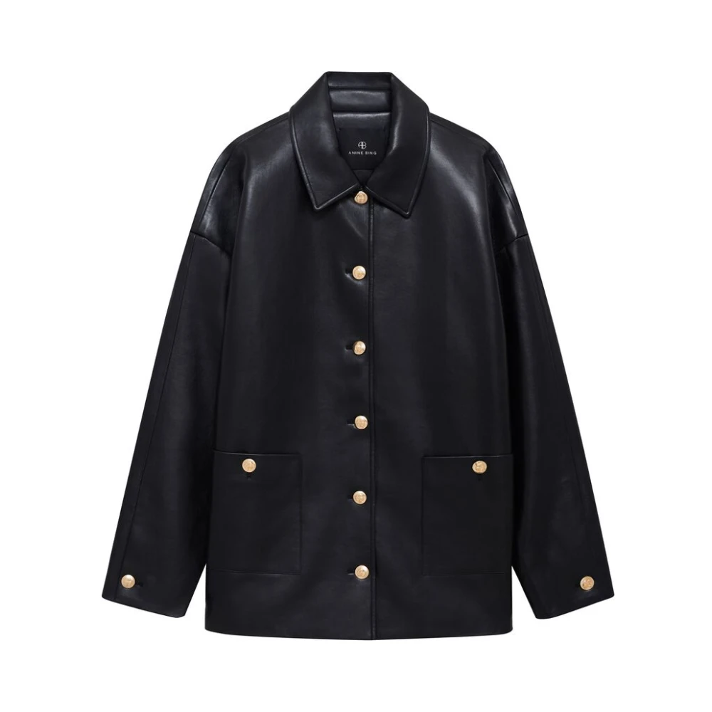 Anine Bing Zwarte leren jack met knoopsluiting Black Dames