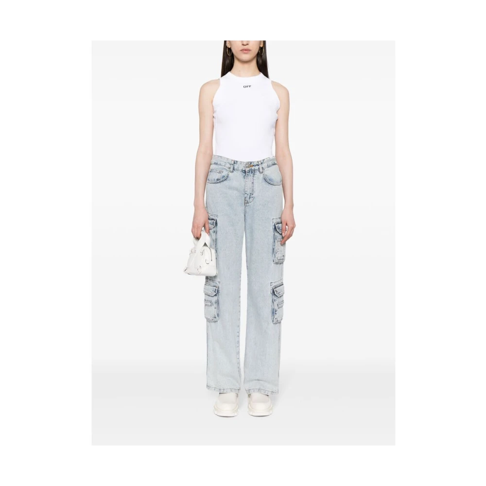 Off White Geribbeld Gepaneeld Logomouwloos Bovenstuk White Dames