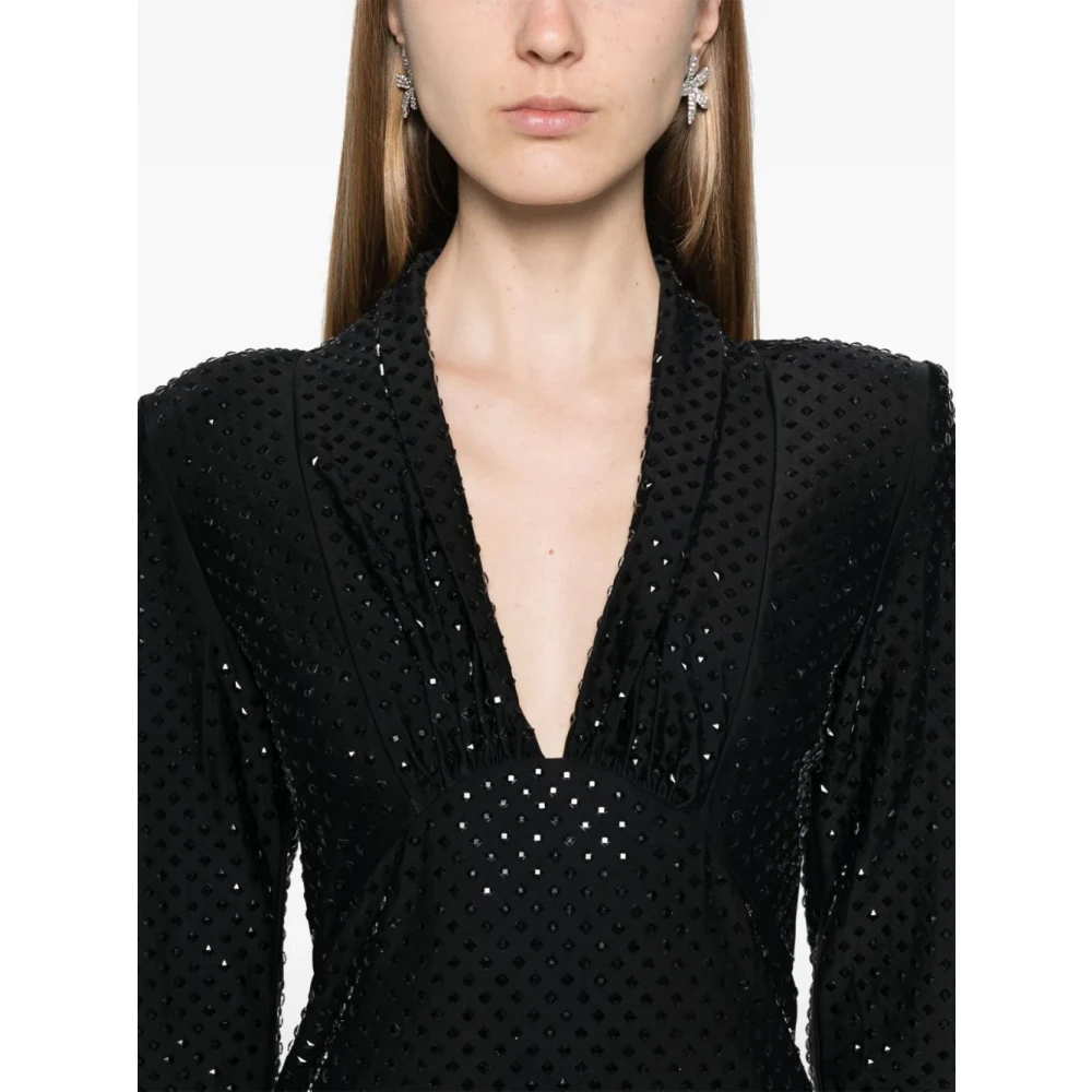 Self Portrait Mini Jurk met Strasssteentjes en Plunging Neckline Black Dames