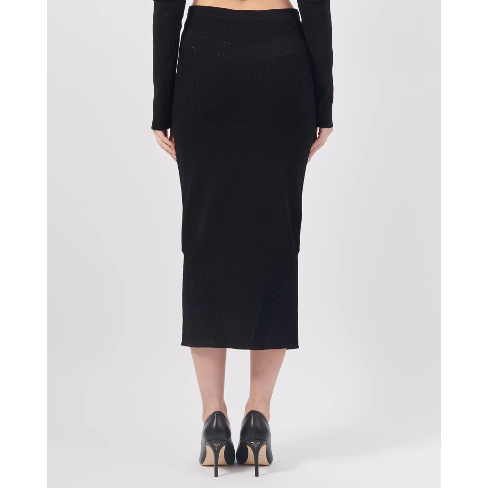 PATRIZIA PEPE Zwarte Midi Rok met Vliegdetail Black Dames