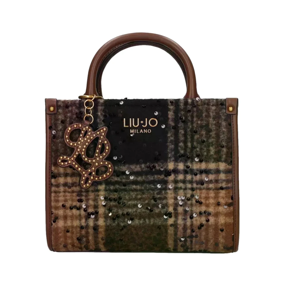 Liu Jo Donna Borsa A Mano Tote In Tweed Tartan Con Paillettes E Charm Logo Testa Di Moro - Immagine 4