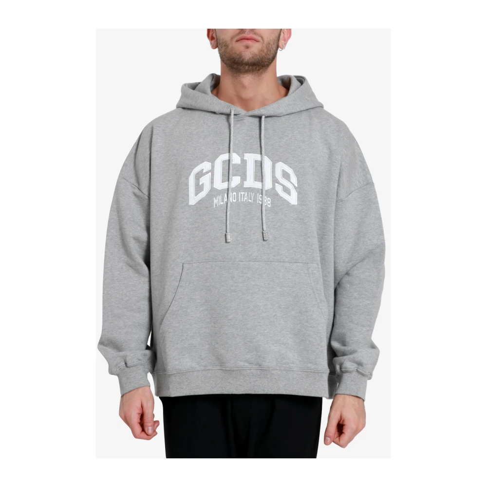 Gcds Grijze Logo Hoodie met Trekkoord Gray Heren