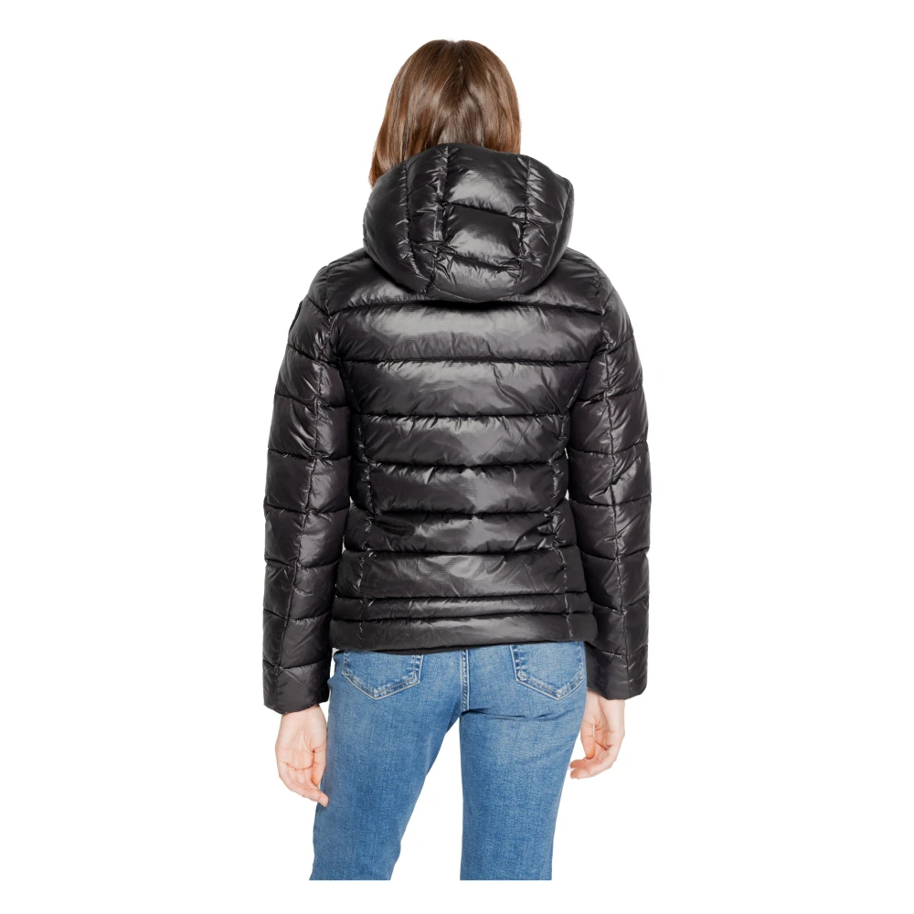 Blauer Zwarte Winterjas met Capuchon en Zakken Black Dames