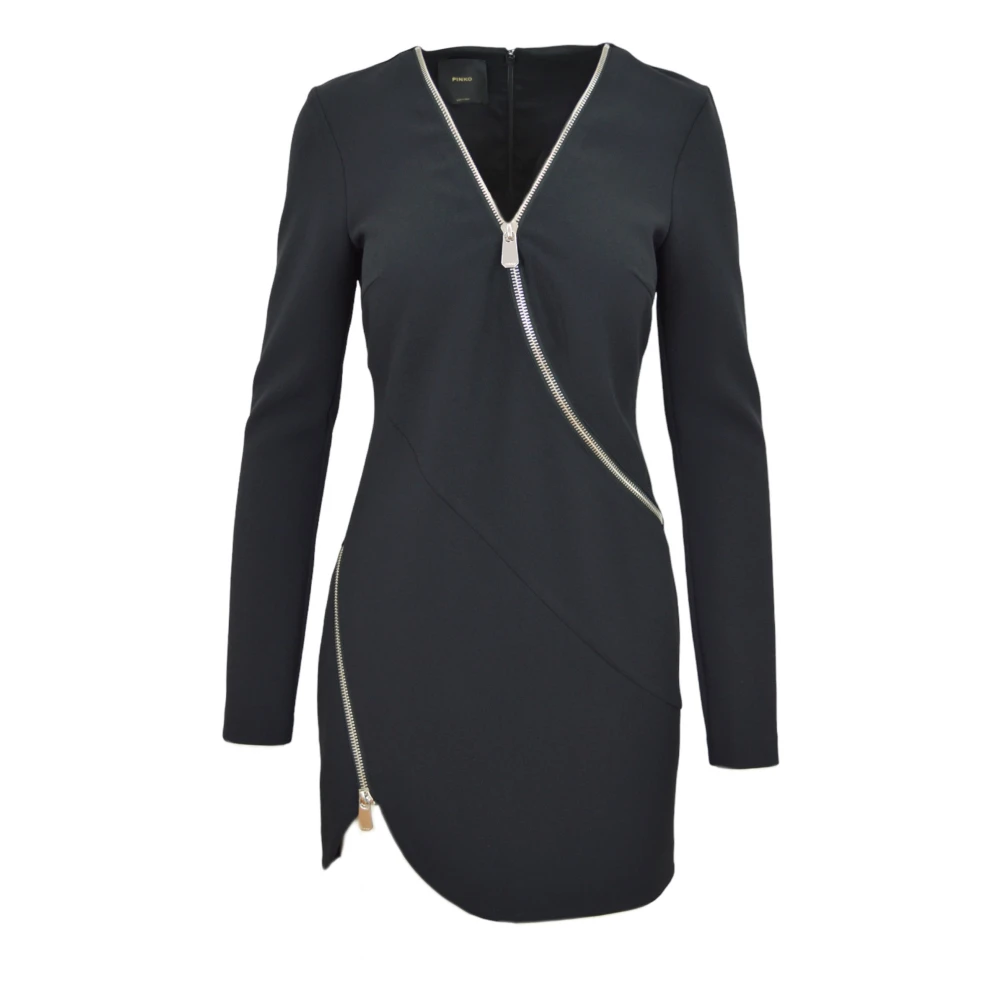 Pinko Crepe Stretch Klänning med Metall Dragkedja Black, Dam