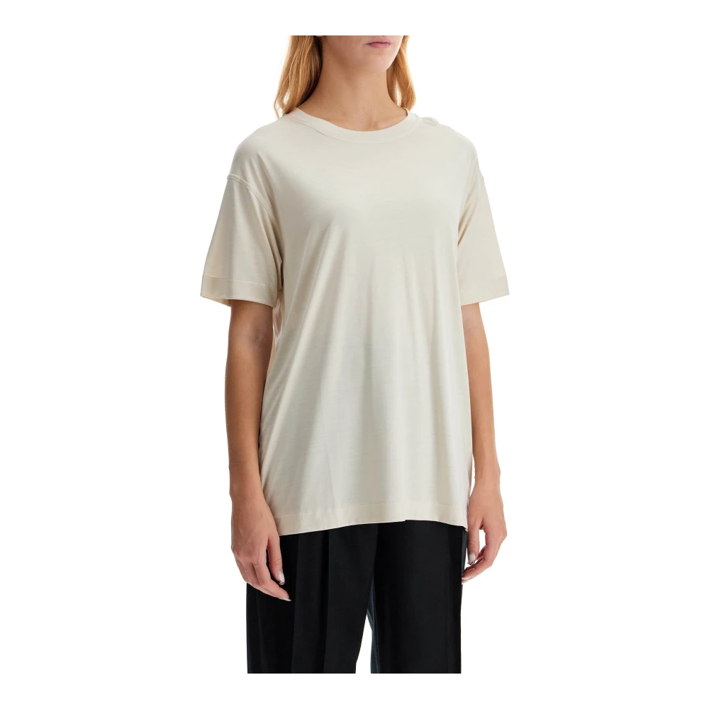 Lemaire Zijden Crewneck T-shirt Beige Dames