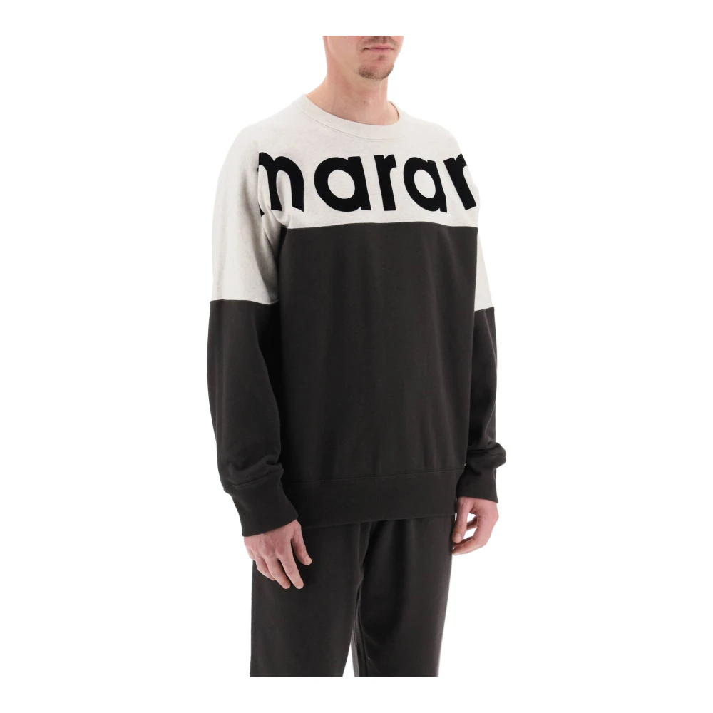 Isabel marant Melange Crew-Neck T-Shirt met Flocked Logo Black Heren