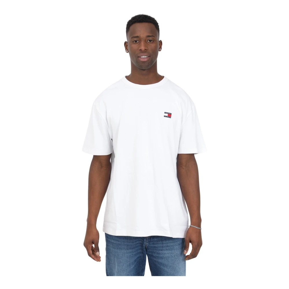 Hvid Bomuld Halværmet T-shirt med Broderet Logo til Mænd