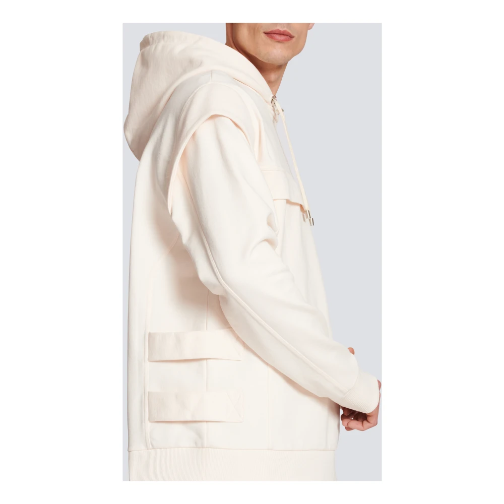 Balmain Katoenen bedrukte logo-hoodie Beige Heren