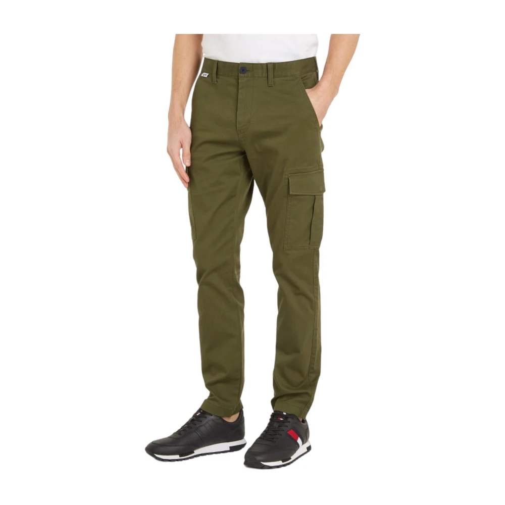 Tommy Hilfiger Men's Green Straight Trousers, W38 L32, Cargo Trousers Austin