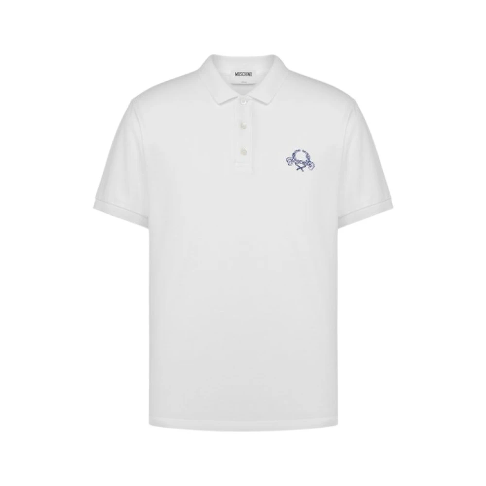 Moschino Men's White Cotton Pique Polo Shirt Laurel Crown
