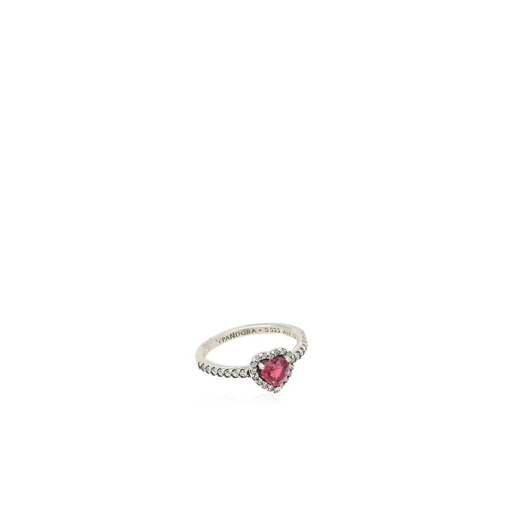 Timeless, Ring i 925 sølv med rødt hjerte, str 50