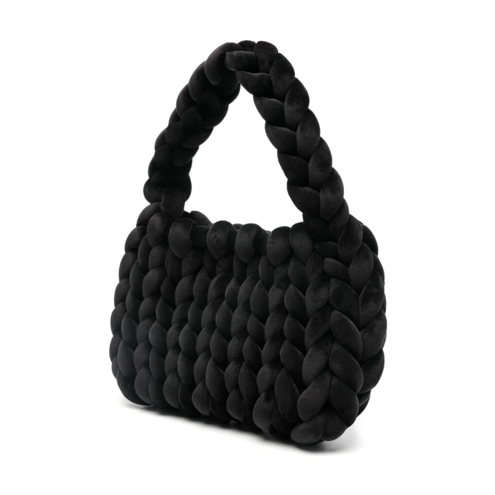 MC2 Saint Barth Zwarte Gebreide Schoudertas met Logopatch Black Dames