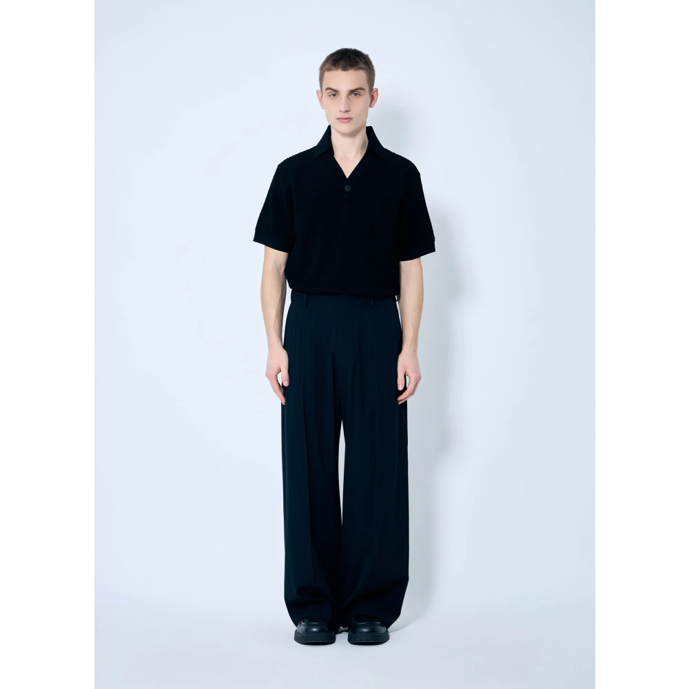 Jacquemus Gestructureerde Gebreide Polo Shirt Top Black Heren