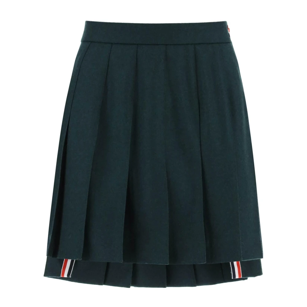 Thom Browne Flanellen Mini Plooirok met RWB Gestreepte Details Green Dames