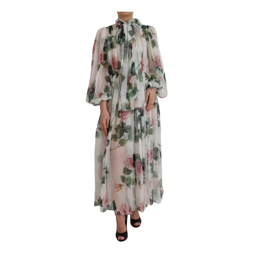 Dolce & Gabbana Zijden Bloemenprint Maxi Jurk Multicolor Dames