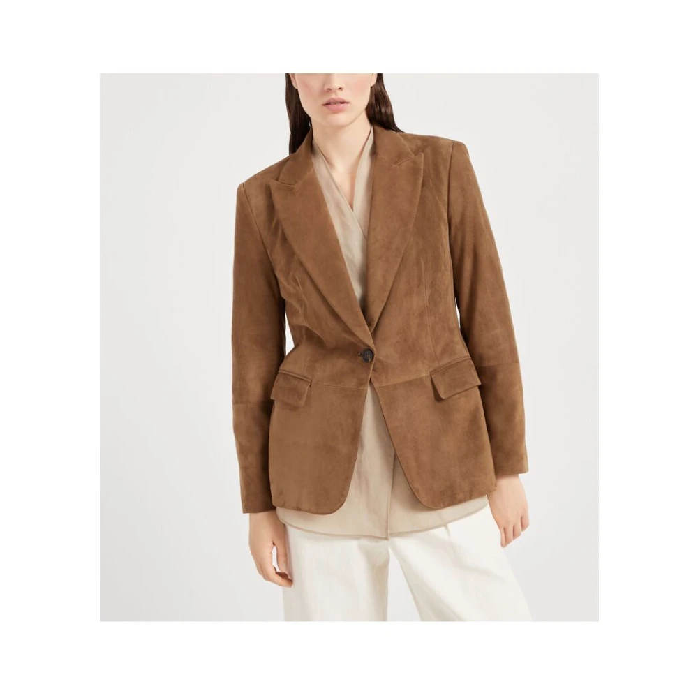 BRUNELLO CUCINELLI Bruine Geknoopte Jas met Zakken Brown Dames