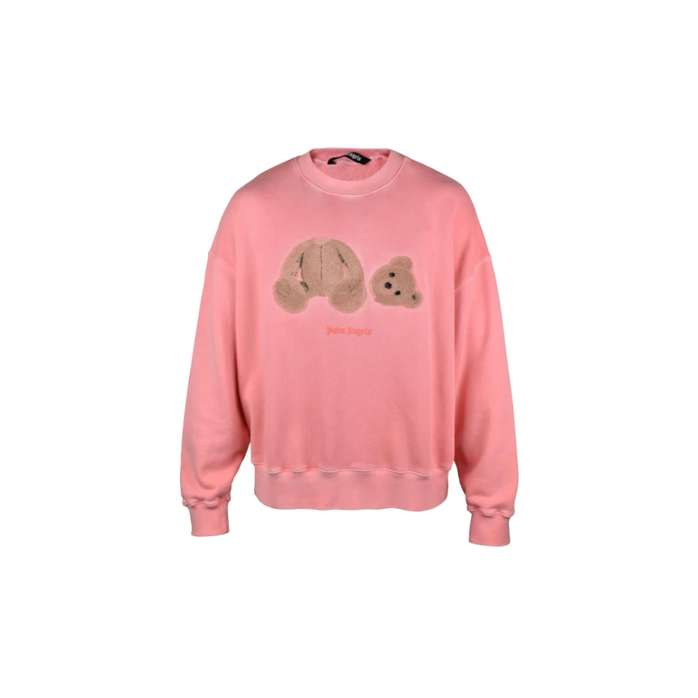 Palm Angels Roze Katoenen Sweatshirt met Ingedrukte Teddybeer Pink Heren