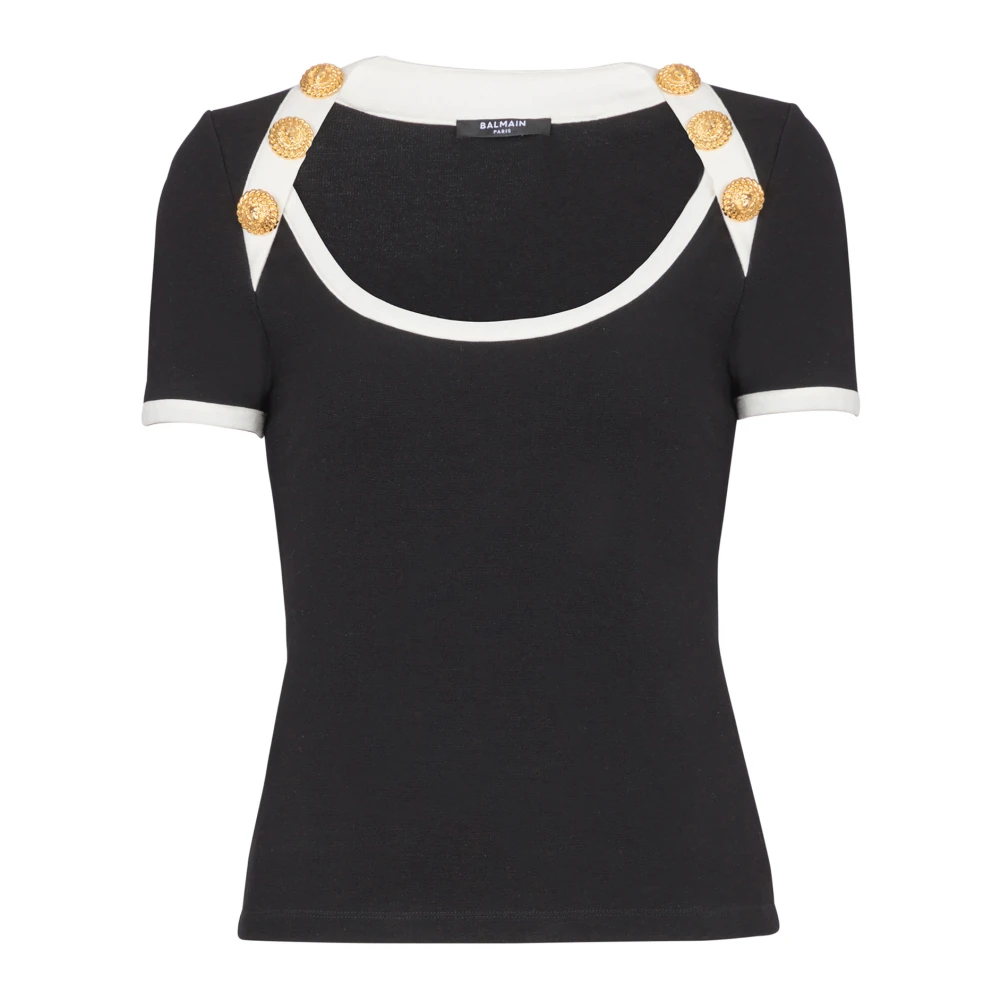 Balmain Twee-tone T-shirt met knoopdetails Black Dames