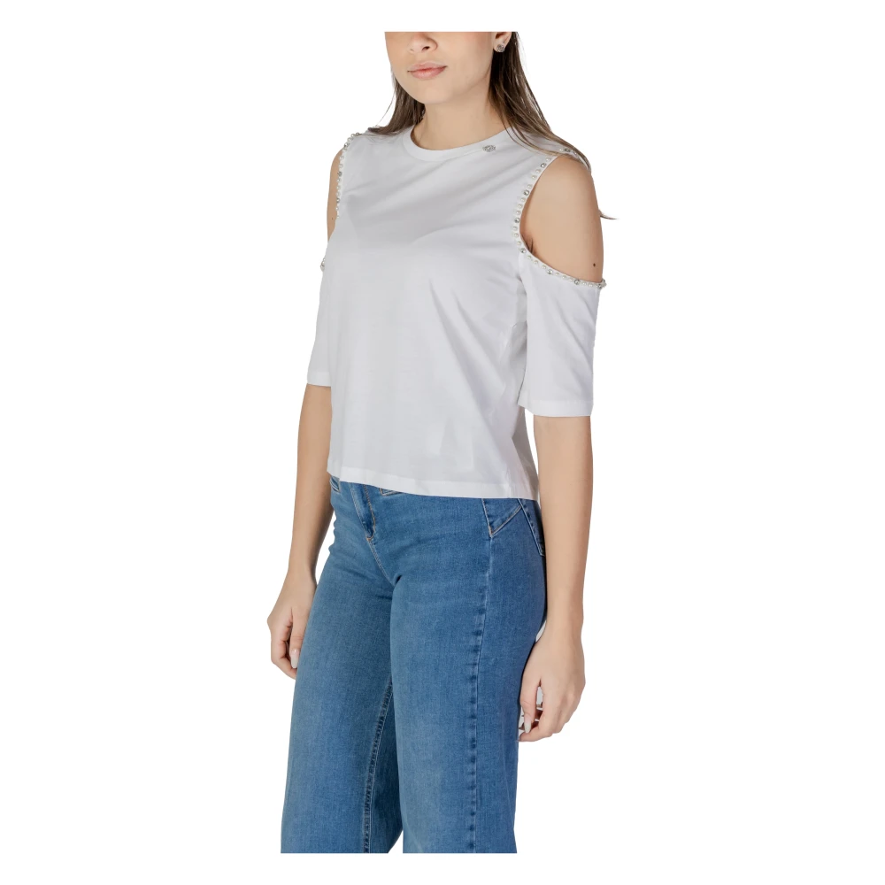 Liu Jo Korte mouw katoenen T-shirt collectie White Dames