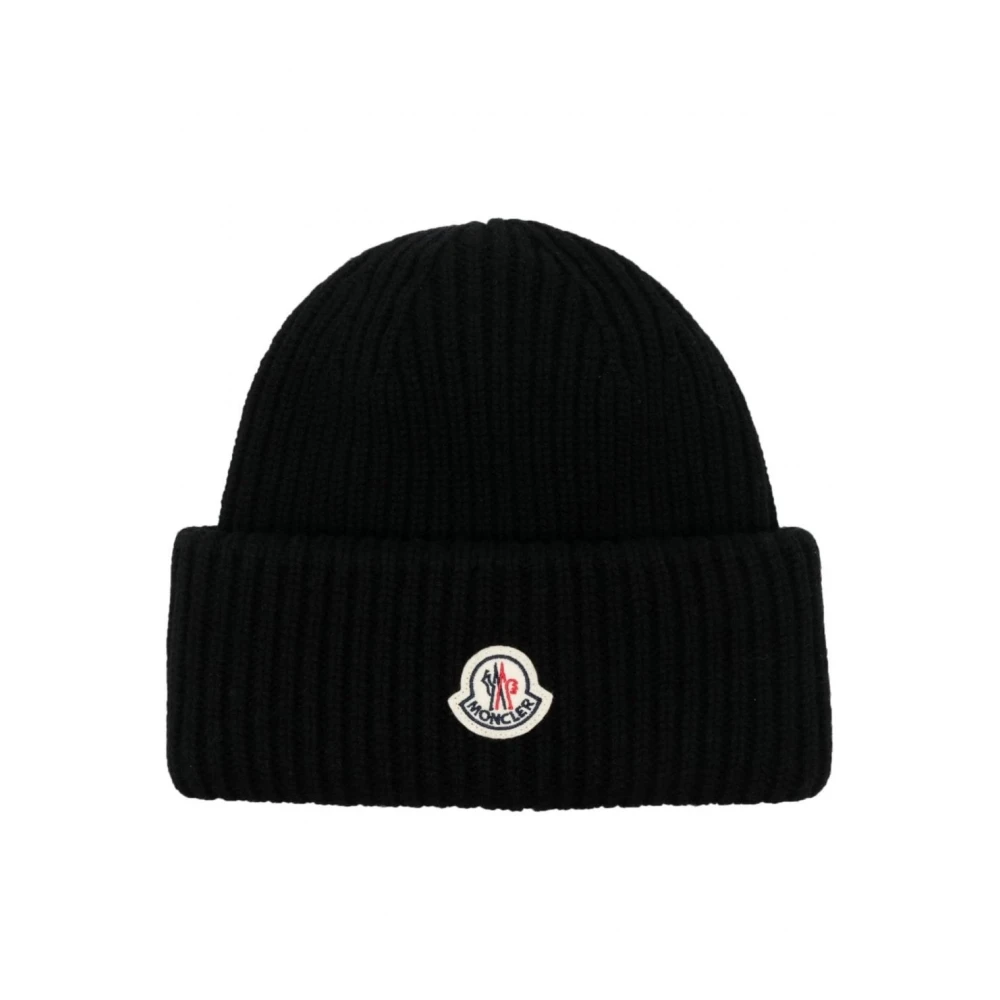 Moncler , Accessories, Unisex, Black, L, Logo Fold Wool Hat In Black