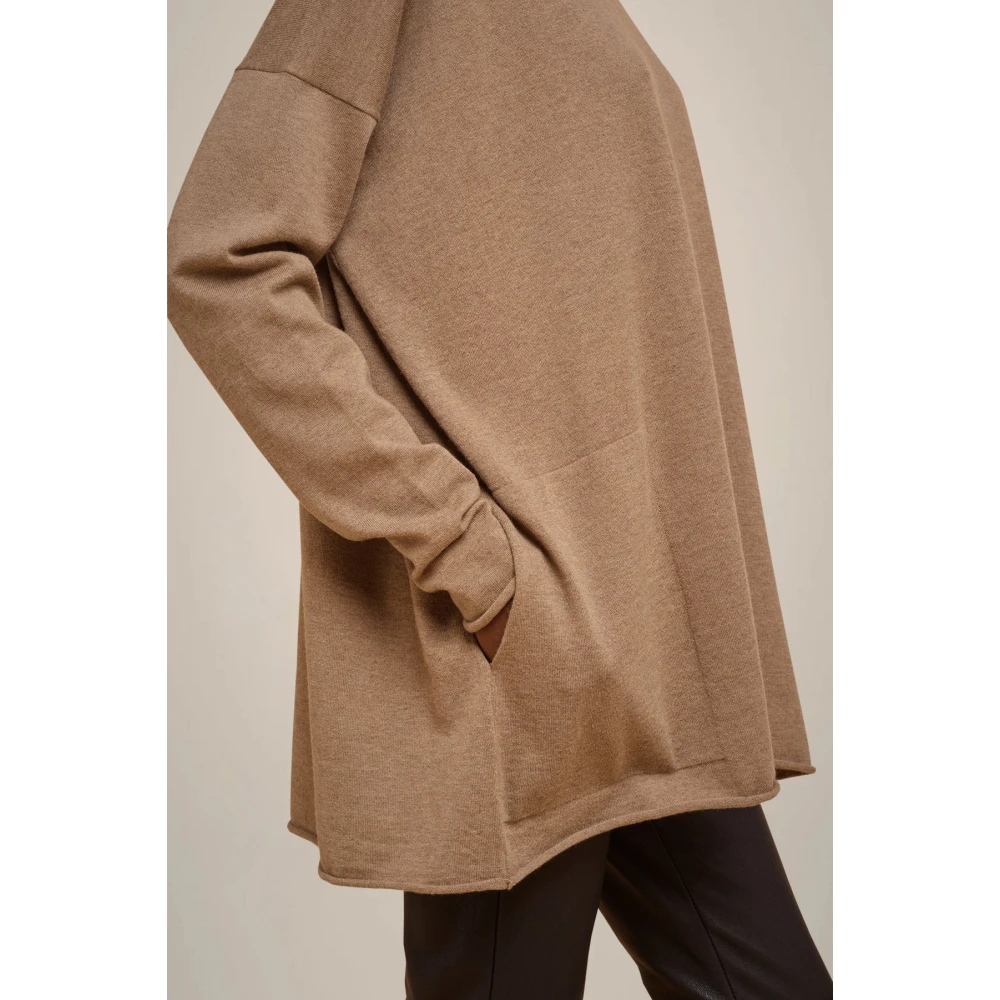 Liviana Conti Geribbelde Oversized Trui met Voorzakken Brown Dames